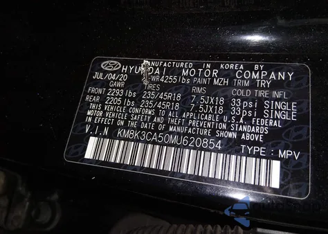 2021 Hyundai Kona Limited z USA, uszkodzony, nr VIN KM8K3CA50MU620854